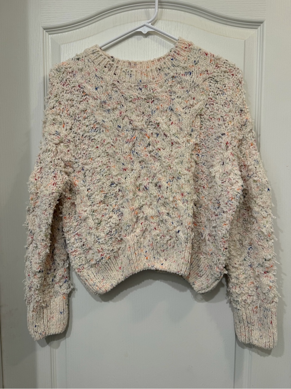 Adora Medium Cream Confetti Cable Knit Chunky Cropped Sweater Multicolor